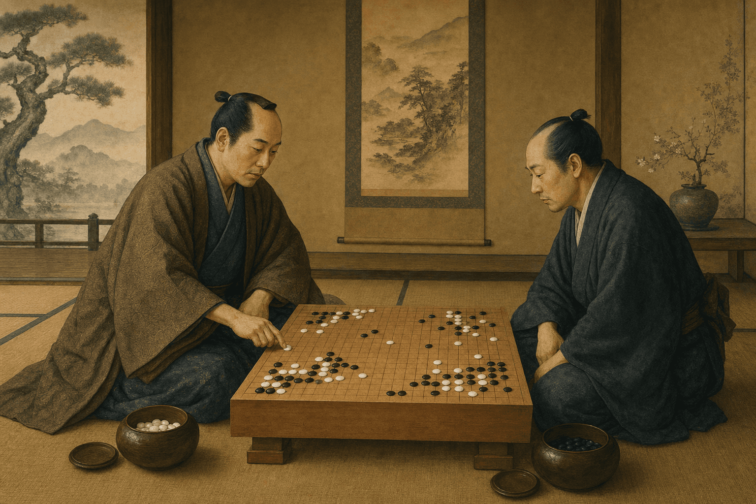 Honinbo Jowa and Yasui Senchi playing go, 1820