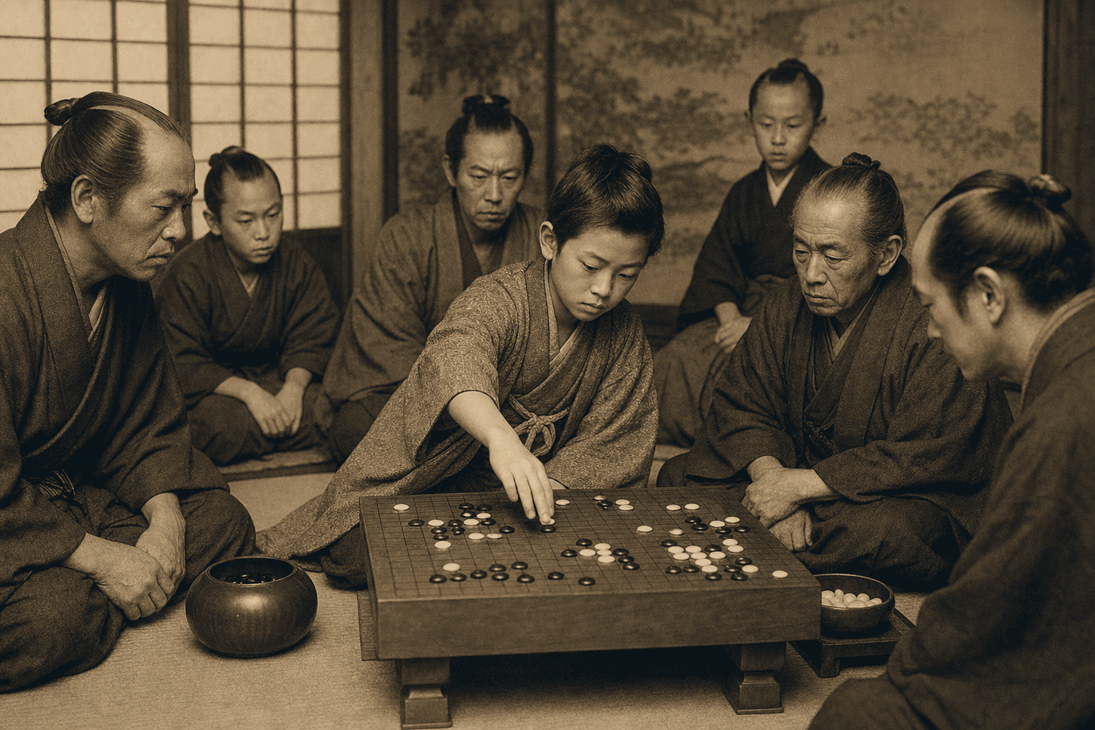Young Honinbo Shusaku playing go in Osaka, 1846