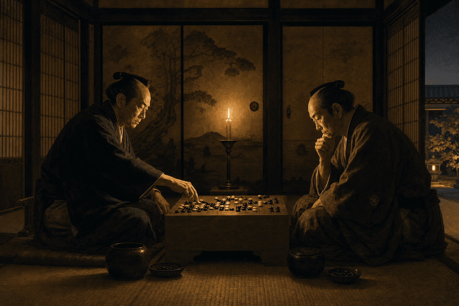 Ota Yuzo and Honinbo Shusaku during the 1853 sanjubango, Edo